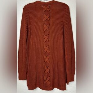 NEW Pinque Jamelya Ribbon Criss Cross Lace‎ Up Back Cardigan Rust size S 0677